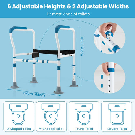 Toilet Safety Rail with Adjustable Height for Elderly-Blue