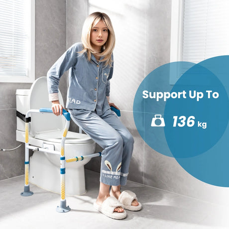 Toilet Safety Rail with Adjustable Height for Elderly-Blue