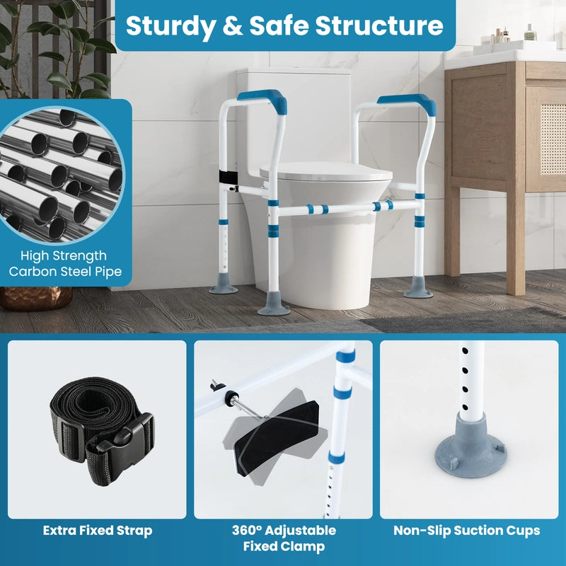 Toilet Safety Rail with Adjustable Height for Elderly-Blue