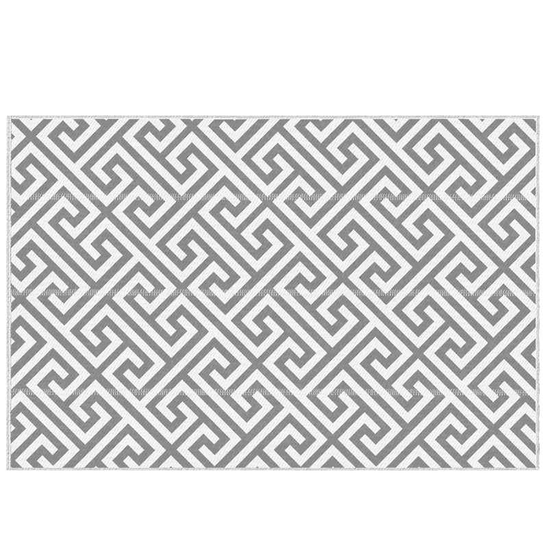 Outsunny Outdoor Rug Reversible Mat Plastic Straw Rug Portable RV Camping Mat for Garden Picnic Indoor, 152x243cm, Light Grey