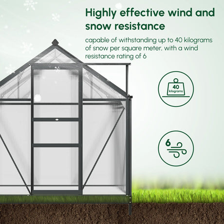 Outsunny 6 x 4ft Polycarbonate Greenhouse, Large Walk-In Green House with Slide Door and Window, Garden Plants Grow House with Aluminium Frame and Foundation, Grey