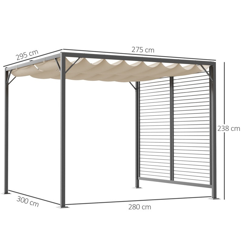 Outsunny 3 x 2.8m Metal Pergola, with Retractable Fabric Roof - Beige