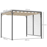 Outsunny 3 x 2.8m Metal Pergola, with Retractable Fabric Roof - Beige