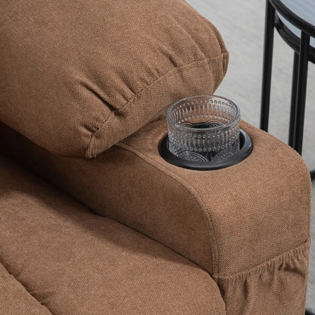 HOMCOM Oversized Riser and Recliner Chairs for the Elderly, Fabric Upholstered Lift Chair for Living Room with Remote Control, Side Pockets, Cup Holder, Brown