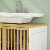 HOMCOM Bamboo-Blend Retro Cut-Out Under Sink Cabinet