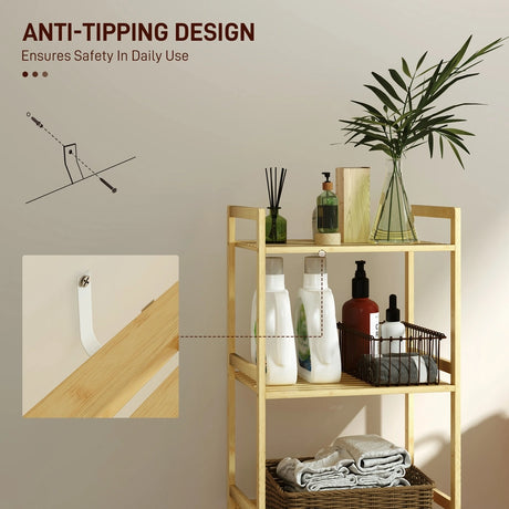 HOMCOM Three-Tier Bamboo Adjustable Shelf Storage Unit