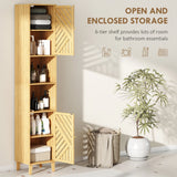 HOMCOM Multi-Storage Bamboo Door Bathroom Cabinet - Natural Finish