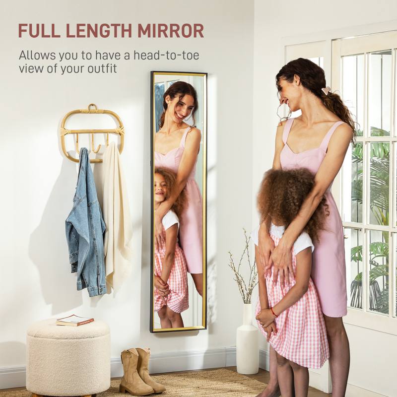 HOMCOM Full Length Mirror, 37 x 157cm Wall Mounted, Leaning, Free Standing Mirror, Framed Full Body Mirror for Living Room, Bedroom, Black