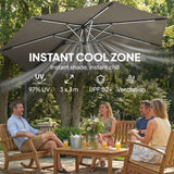 Outsunny 3 m Garden Cantilever Parasol with LED Solar Light, Round Overhanging Umbrella with 360 Rotation, Cover, Grey
