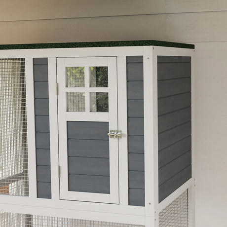 PawHut Wooden Catio Cat Outdoor Enclosure, Cat Cage with Waterproof Roof, Platforms, for Multiple Cats, White