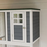 PawHut Wooden Catio Cat Outdoor Enclosure, Cat Cage with Waterproof Roof, Platforms, for Multiple Cats, White