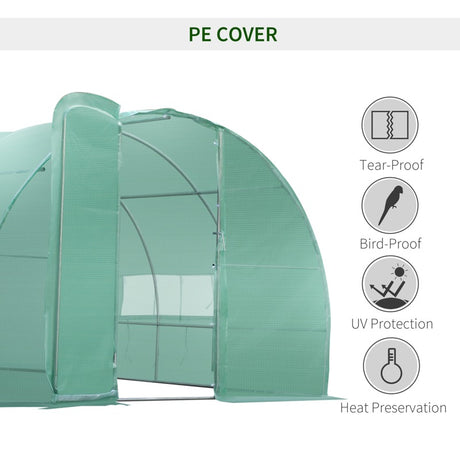 Outsunny Large Polytunnel Walk In Greenhouse, Plant Gardening Tunnel Green House with Metal Hinged Door, Galvanised Steel Frame & Mesh Windows, Green (3 x 6 m)