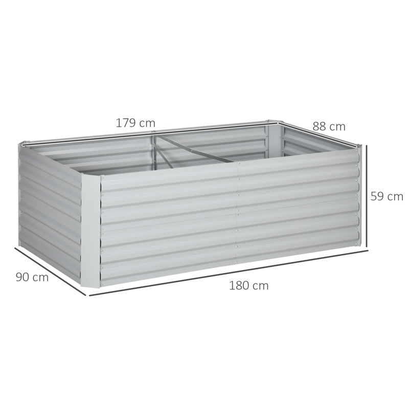 Outsunny Raised Beds for Garden, Galvanised Steel Outdoor Planters with Multi-reinforced Rods, 180 x 90 x 59 cm, Light Grey