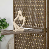 HOMCOM 4-Panel Room Dividers with Shelves, Wave Fibre Freestanding Folding Privacy Screen Panels, Partition Wall Divider for Indoor Bedroom Office, 180 cm, Brown