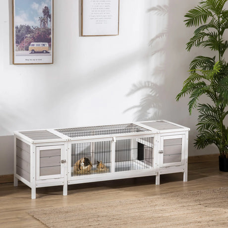 PawHut Rabbit Hutch and Run, with Removable Tray - Grey