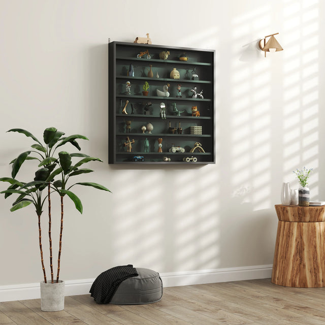 HOMCOM Six Shelf Display Cabinet, with Glass Doors - Black