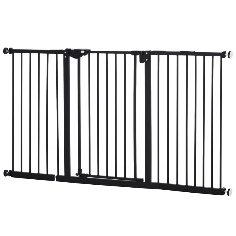 PawHut Dog Gate Stair Gate Pressure Fit Pets Barrier Auto Close for Doorway Hallway, 74-148cm Wide Adjustable, Black