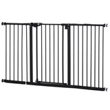 PawHut Dog Gate Stair Gate Pressure Fit Pets Barrier Auto Close for Doorway Hallway, 74-148cm Wide Adjustable, Black