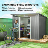 Outsunny 9ft x 6.5ft Garden Storage Shed with Top Window, Metal Outdoor Shed Tool House with Double Doors, Light Grey