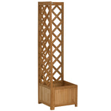 Outsunny Wooden Planter with Corner Trellis, Freestanding Raised Garden Bed with Drainage Bottom, Outdoor Planter Box, Brown