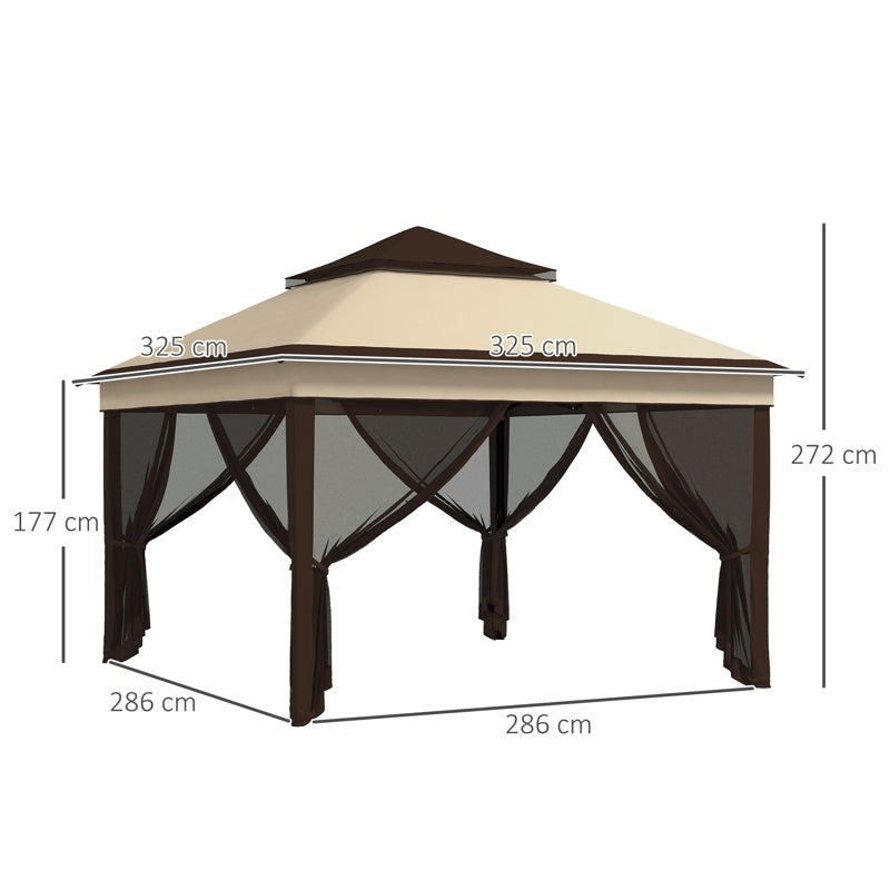 Outsunny 3 x 3(m) Pop Up Gazebo, Height Adjustable Instant Event Shelter with Netting and Carrying Bag, Beige