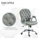 Vinsetto Office Chair Ergonomic 360 Swivel PU Diamante Padded Base 5 Castor Wheels for Home Work Grey