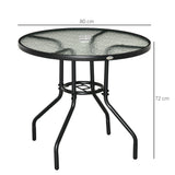 Outsunny Outdoor 80cm Round Dining Table Tempered Glass Top Steel Frame Bistro Coffee End Side Table Garden w/ Parasol Hole
