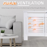 HOMCOM MDF Extendable Radiator Cover Cabinet Shelving Home Office Slatted Design White 139-208.5L x 20.5W x 82.5H cm