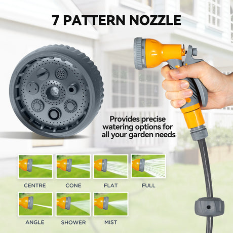 Outsunny Retractable Hose Reel Wall Mounted, 30+2m Garden Hose Pipe Reel with Lock, Auto Rewind, 7 in 1 Spray Nozzle, Includes Wall Fixings, 180 Swivel, Outdoor Watering, Orange