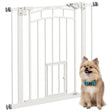 PawHut Pressure Fit Stair Gate, Dog Gate w/ Small Cat Door, Auto Closing System, Double Locking Openings, 74-80cm - White