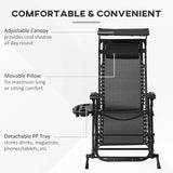Outsunny Garden Rocking Chair Folding Recliner Outdoor Adjustable Sun Lounger Rocker Zero-Gravity Seat with Headrest Side Holder Patio Deck - Black