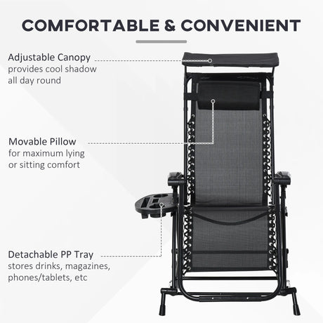 Outsunny Garden Rocking Chair Folding Recliner Outdoor Adjustable Sun Lounger Rocker Zero-Gravity Seat with Headrest Side Holder Patio Deck - Black