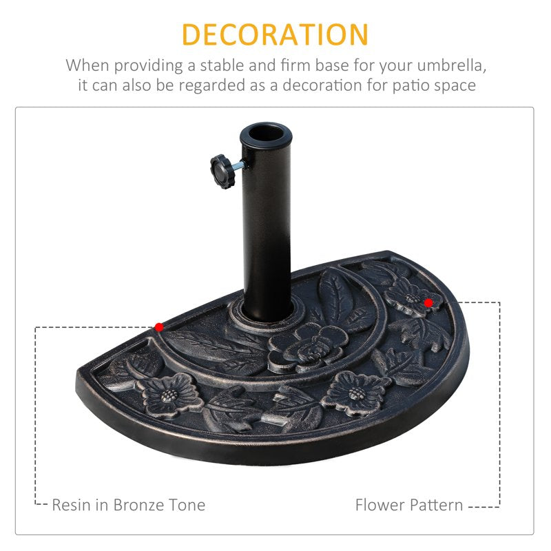 Outsunny 9kg Resin Half Round Parasol Base Umbrella Stand Garden Outdoor Accessories - Adjustable Coupler Suitable Umbrella Rod: Φ3.8cm, Φ4.8cm