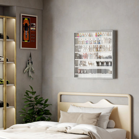 HOMCOM Six Shelf Display Cabinet, with Glass Doors - Graphite Wood Effect