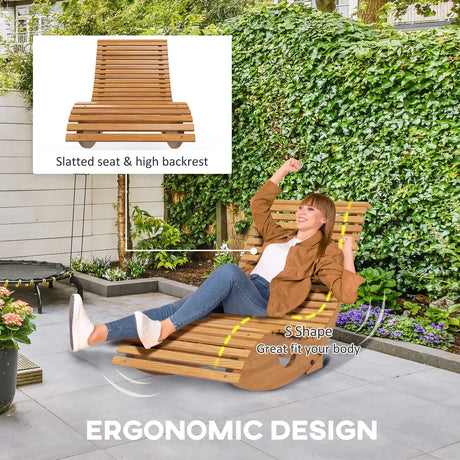 Outsunny Outdoor Rocking Chair w/ Slatted Seat, Wooden Rocking Chair, 130cm x 60cm x 60cm, Light Brown