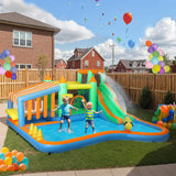 AIYAPLAY 8 in 1 Inflatable Bounce House with 550W Blower, Slide, 2 Pools, Basketball Hoop, Climbing Wall, Water Gun, Ring Toss