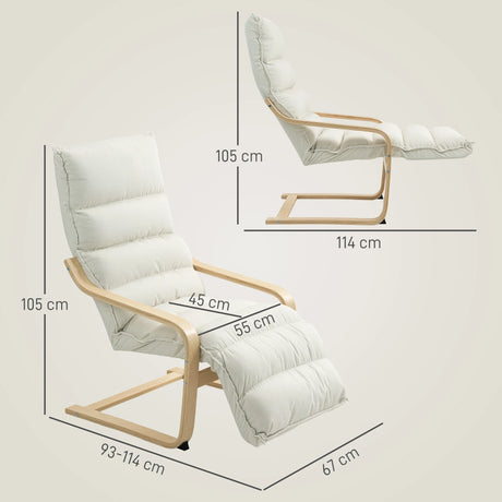 HOMCOM Curved Wooden Accent Chair, with Adjustable Footrest - Cream White