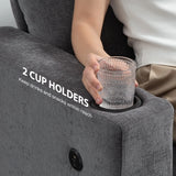 HOMCOM 3 Seater Sofa with USB Ports & Cup Holders - Grey