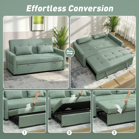 HOMCOM Three-Way Two-Seater Sofa Bed - Green