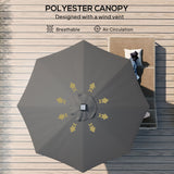 Outsunny 2.7m Garden Parasol Solar Outdoor Tilt Sun Umbrella Patio Sun Shade w/ 24 LED Light, Hand Crank and 8 Ribs, Black