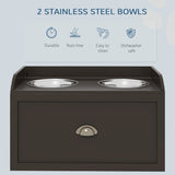 PawHut Stainless Steel Raised Dog Bowls, with 21L Storage Drawer for Large Dogs - Brown