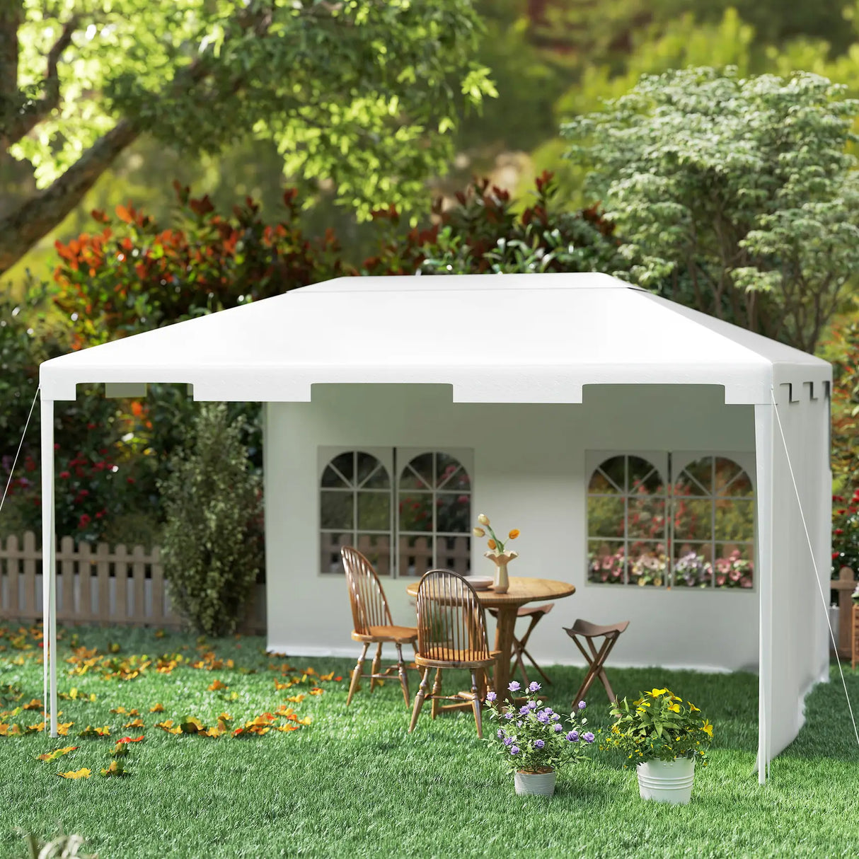Outsunny 3 x 4 m Garden Gazebo Shelter Marquee Party Tent with 2 Sidewalls for Patio Yard Outdoor - White