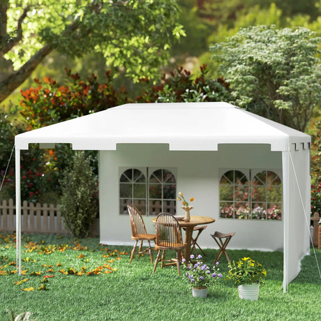 Outsunny 3 x 4 m Garden Gazebo Shelter Marquee Party Tent with 2 Sidewalls for Patio Yard Outdoor - White
