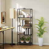 HOMCOM 5-Tier Bookshelf, Industrial Bookcase with Metal Frame - Dark Grey and Black