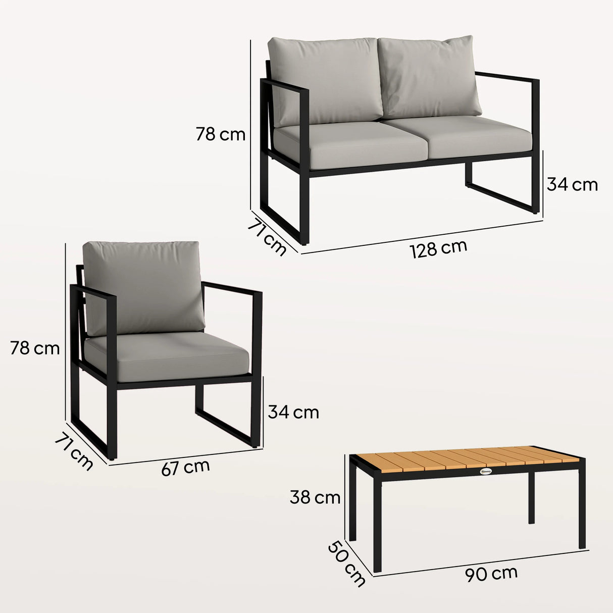 Outsunny Outdoor Garden Furniture Set, 4 Piece Patio Furniture with Slatted Table, Indoor Outdoor Balcony Patio Conservatory Set