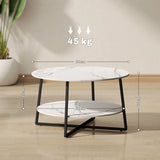 HOMCOM Two-Tier Marble-Effect Coffee Table - White/Black