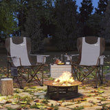 Outsunny Set of 2 Folding Camping Chairs, Padded Camping Chairs with Adjustable Armrests, Portable & Lightweight Folding Camp Chair with Cooler Bag, Cup Holder and Side Pockets, Grey