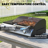 Outsunny 3 Burner Portable Gas Plancha BBQ Grill, 7.5 kW Outdoor Tabletop Gas Barbecue Grill with Griddle, Thermometer,, Black