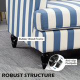 HOMCOM Modern Cuddle Chair, Velvet Single Sofa Armchair with Stripe, Turned Legs and Wide Seat, Upholstered Snuggle Chair for Living Room, Bedroom, Blue and White