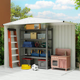Outsunny 8 x 4 ft Metal Garden Shed, Garden Storage Shed with Window, 4 Vents and Lockable Door, Waterproof Galvanised Steel Tool Storage Shed, Light Grey